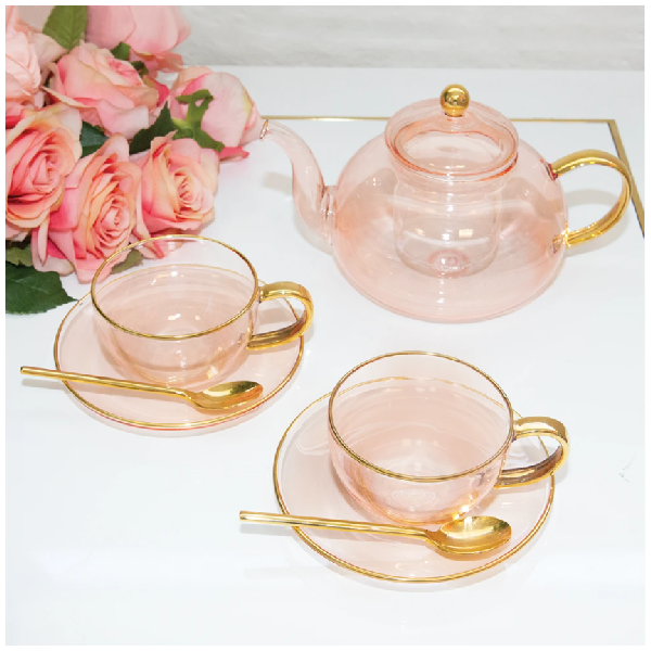 
                  
                    Cristina Re Tea Cup and Saucer Rose Glass Set of 2
                  
                