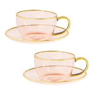 
            
                Load image into Gallery viewer, Cristina Re Tea Cup and Saucer Rose Glass Set of 2
            
        