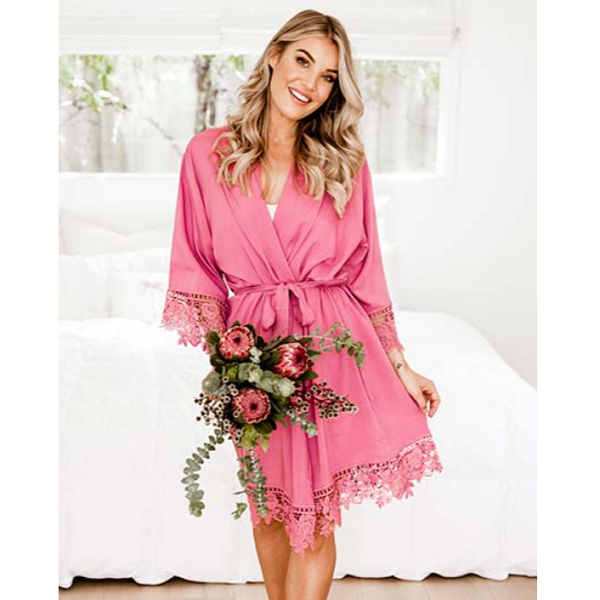 Cotton Lace Robe - Dusty Rose