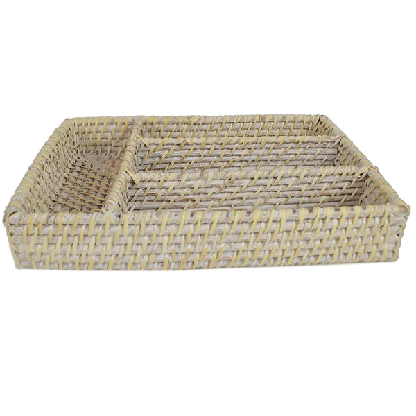 Rattan White Washed Cutlery Holder